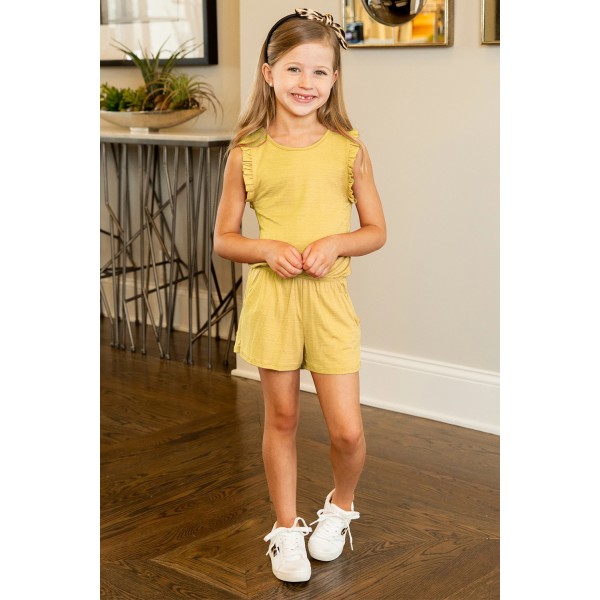 Yellow Ruffled Sleeveless Little Girl Romper
