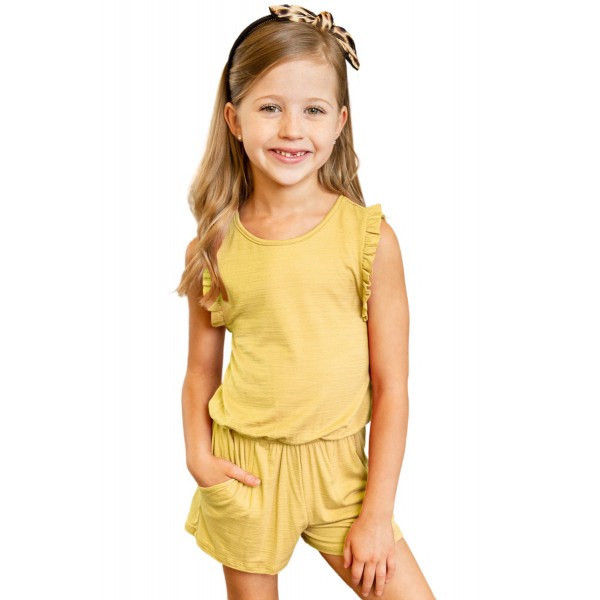 Yellow Ruffled Sleeveless Little Girl Romper