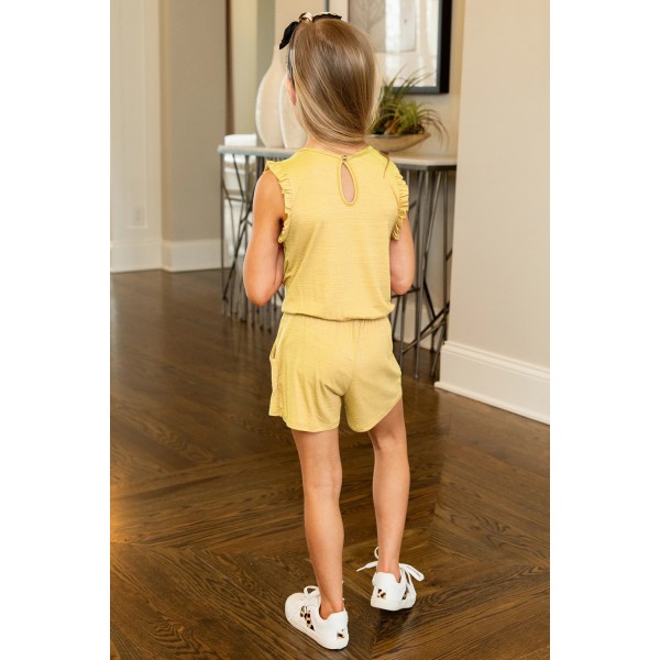 Yellow Ruffled Sleeveless Little Girl Romper