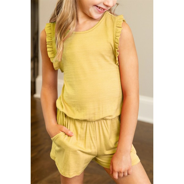 Yellow Ruffled Sleeveless Little Girl Romper