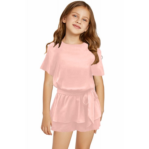 Pink Keyhole Back Belted Peplum Girls Romper