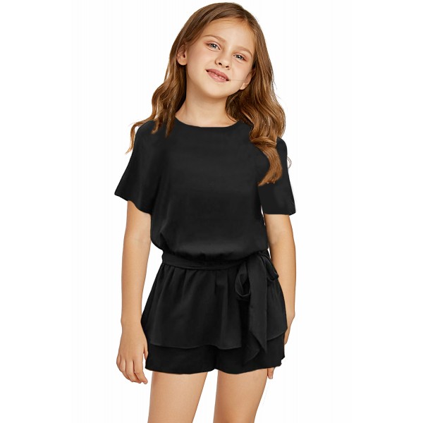 Black Keyhole Back Belted Peplum Girls Romper