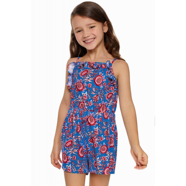 Blue Girls Sleeveless Romper