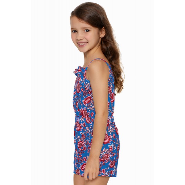 Blue Girls Sleeveless Romper