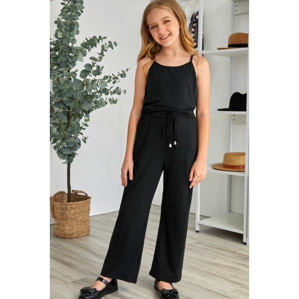 Black Spaghetti Strap Wide Leg Girls Jumpsuit