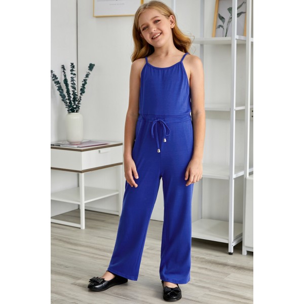 Blue Spaghetti Strap Wide Leg Girls Jumpsuit