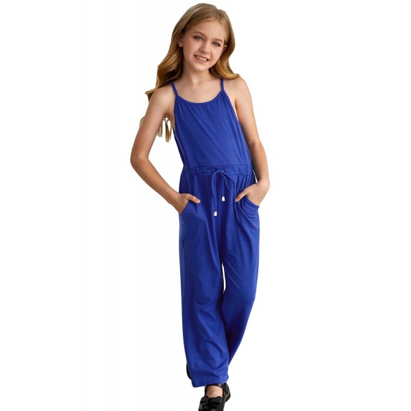 Blue Spaghetti Strap Wide Leg Girls Jumpsuit