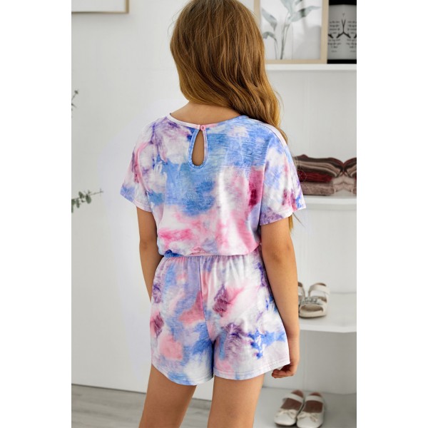 Sky Blue Tie-dye Short Sleeve Little Girl Romper