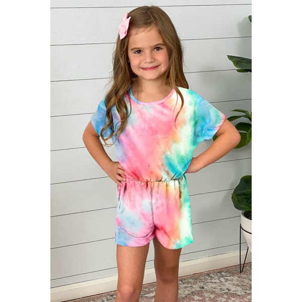 Rose Tie-dye Short Sleeve Little Girl Romper