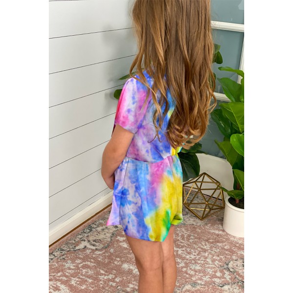 Yellow Tie-dye Short Sleeve Little Girl Romper