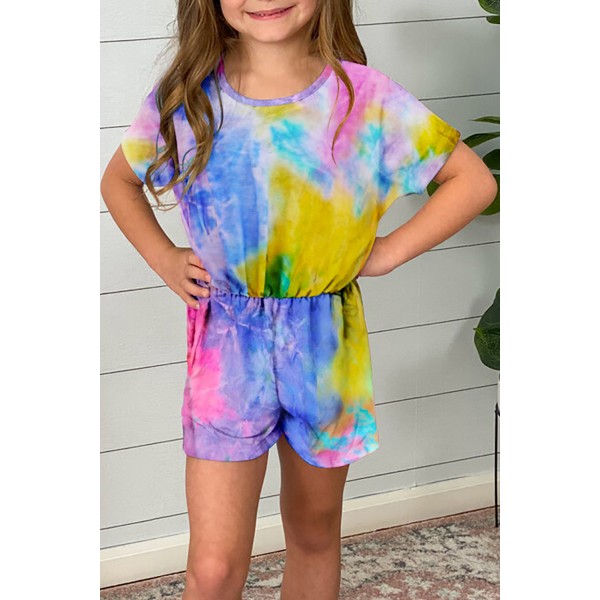 Yellow Tie-dye Short Sleeve Little Girl Romper