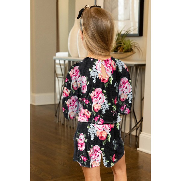 Black Little Girls Floral Long Sleeve Romper