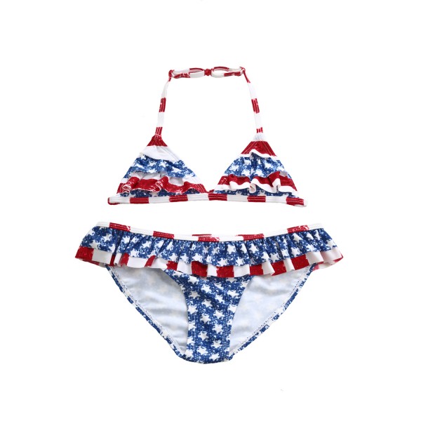 Layered Ruffle Trim American Flag Bathing Suit