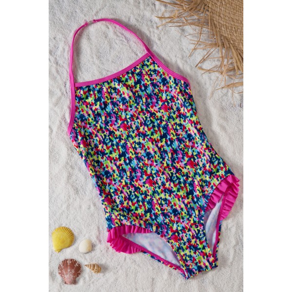 Colorful Ruffle Little Girls One Piece Swimsuit