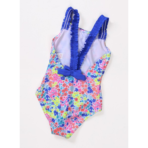 Multicolored Little Girls Flower Print One Piece Swimsuit