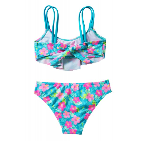 Girls Ruffle Flower Print Two Piece Swimsuit Set