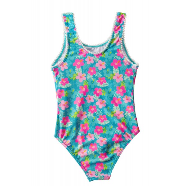 Little Girl Flower Print One Piece Swimsuit