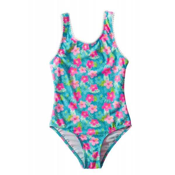 Little Girl Flower Print One Piece Swimsuit