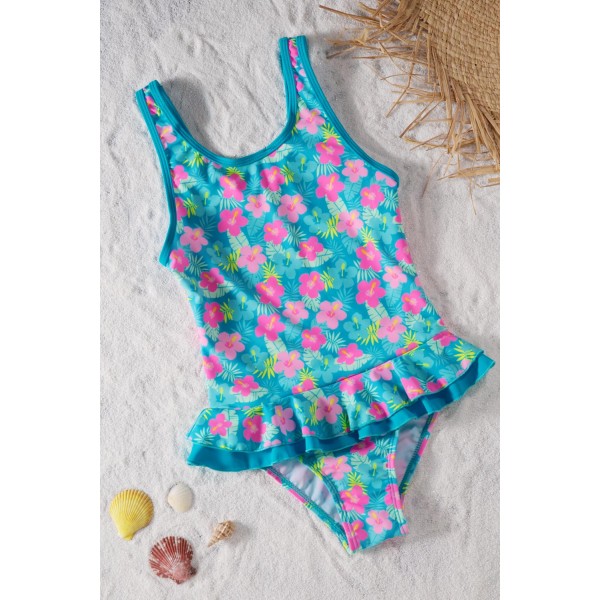 Lovely Ruffle Floral Girls One Piece Swimsuit