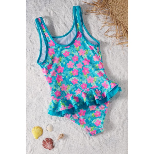 Lovely Ruffle Floral Girls One Piece Swimsuit