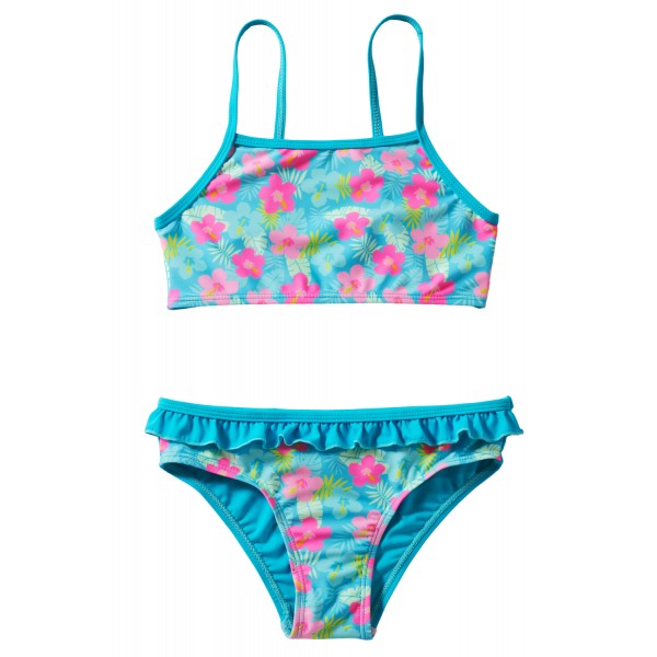 Blue Floral Strappy Little Girls Tankini Set