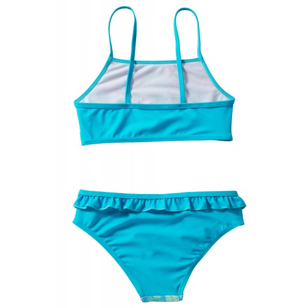 Blue Floral Strappy Little Girls Tankini Set