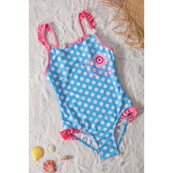 Blue White Polka Dot One Piece Swimsuit for Kids