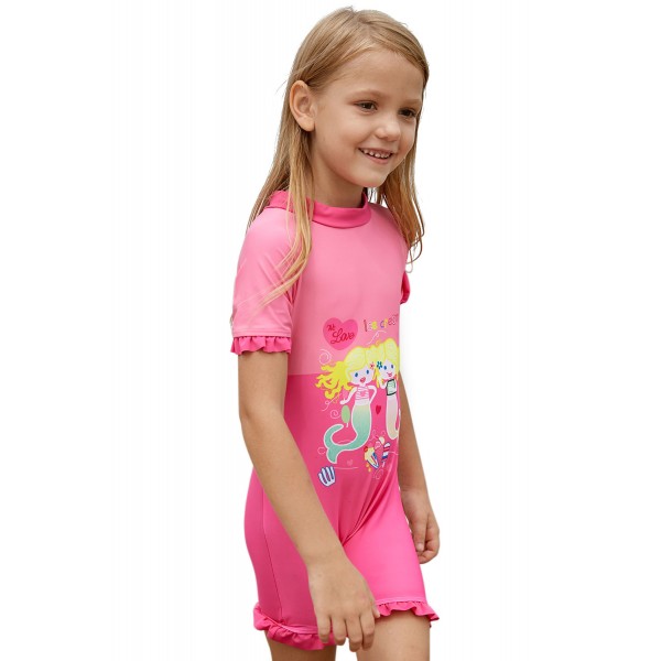 Pink Little Mermaid Princess Cute Girls Swimsuit