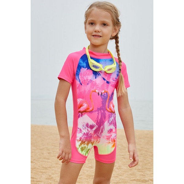 Pink Flamingo Love One Piece Swimsuit for Little Girl