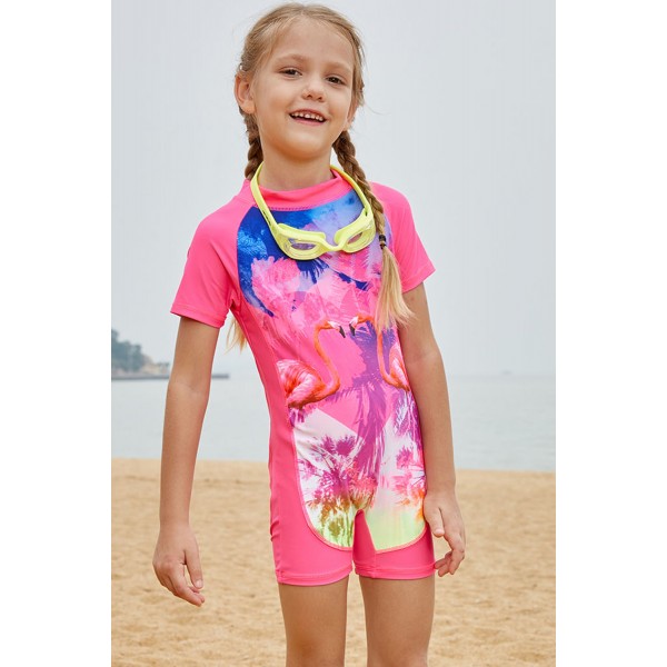 Pink Flamingo Love One Piece Swimsuit for Little Girl