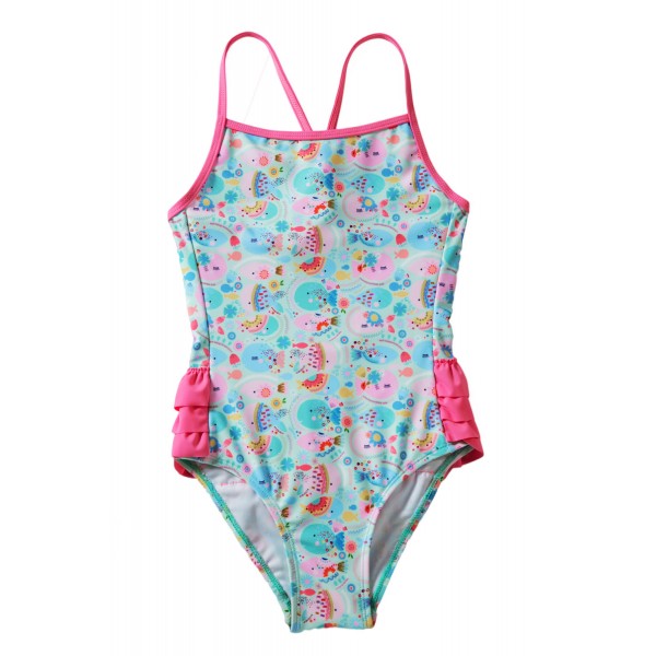 Girls Cartoon Fish World Ruffle Back Teddy Swimsuit
