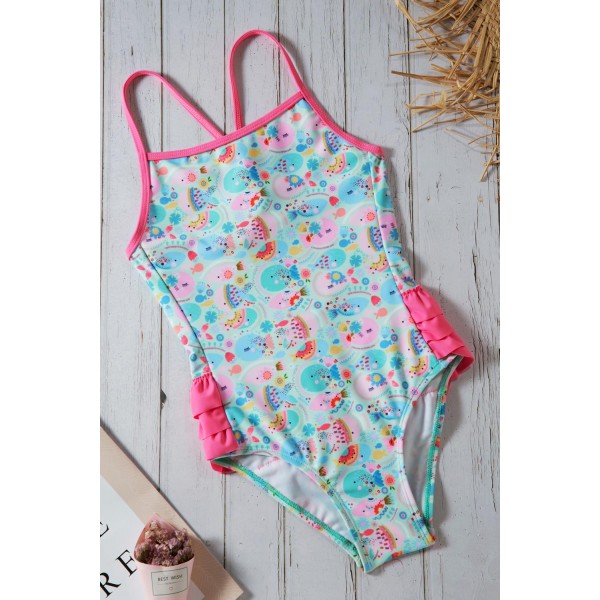 Girls Cartoon Fish World Ruffle Back Teddy Swimsuit