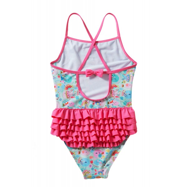 Girls Cartoon Fish World Ruffle Back Teddy Swimsuit