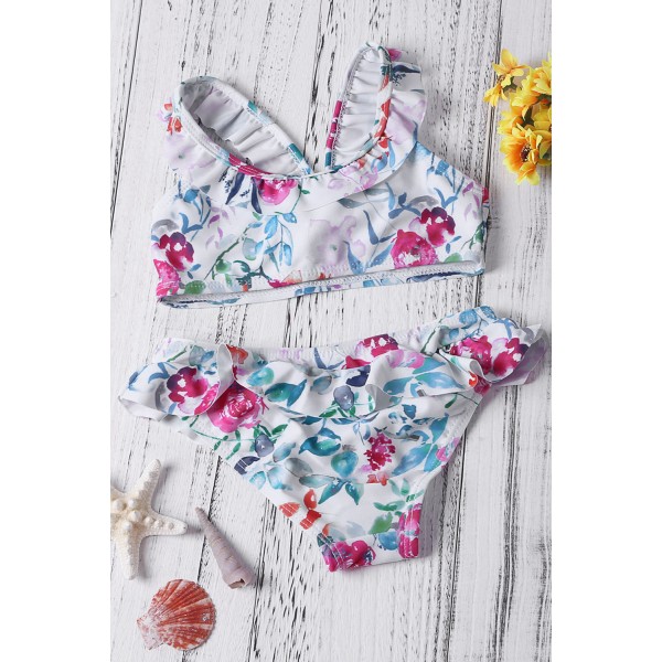 Cute Frill Printed Little Girls Bikini
