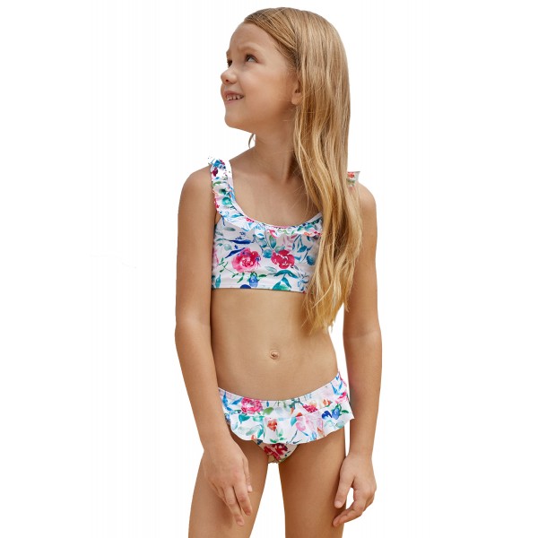 Cute Frill Printed Little Girls Bikini