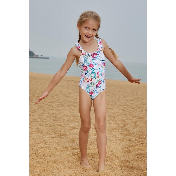 Plunge V Back Floral Pattern Maillot for Kid Girls