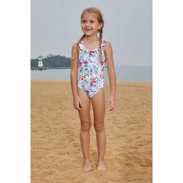 Plunge V Back Floral Pattern Maillot for Kid Girls