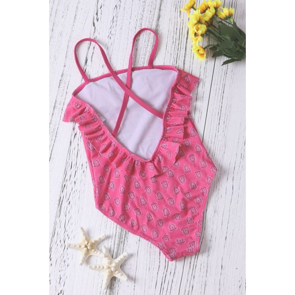 Little Girls Crisscross Open Back Printed One-piece Swimsuit