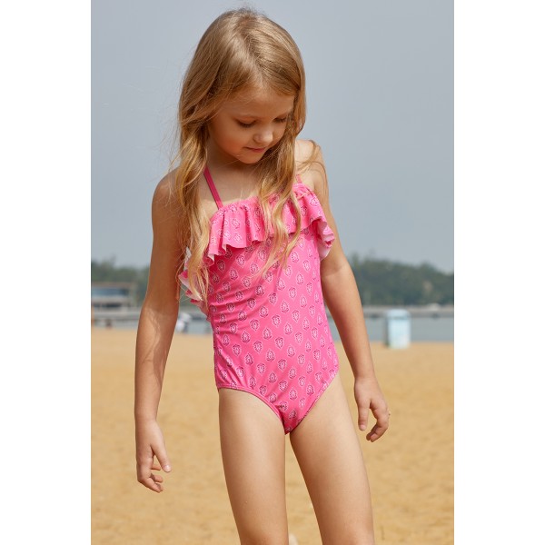 Little Girls Crisscross Open Back Printed One-piece Swimsuit