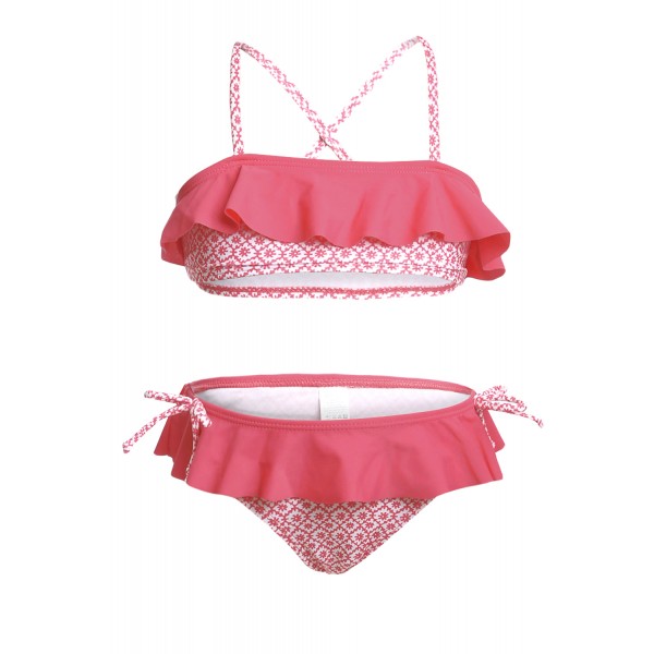 Ruffle Overlay Little Girls Swimsuit with Print