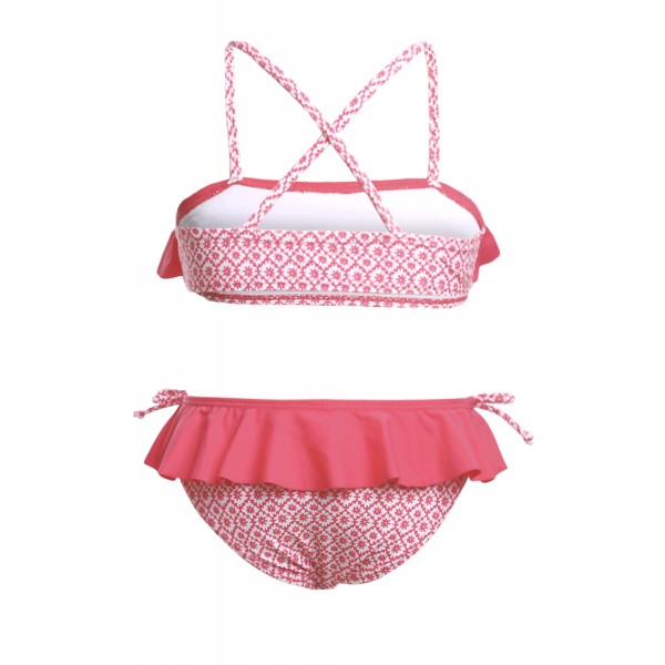Ruffle Overlay Little Girls Swimsuit with Print