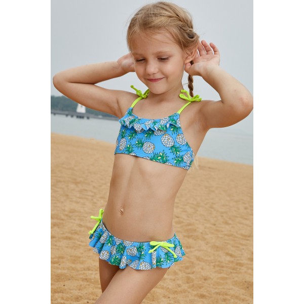 Pineapple Print Little Girls Bikini with Shoulder Straps