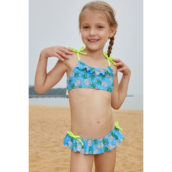 Pineapple Print Little Girls Bikini with Shoulder Straps