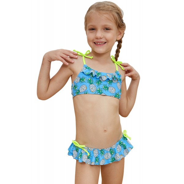 Pineapple Print Little Girls Bikini with Shoulder Straps
