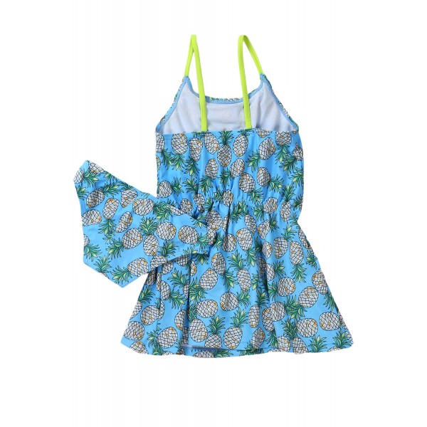 Blue Pineapple Print Little Girls Swimdress with Panty