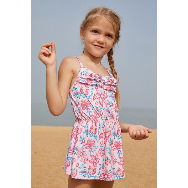 Blue Pink Multi-layer Ruffles Toddler Girls Swim Dress