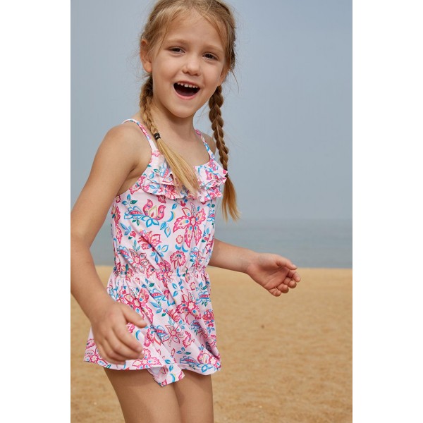 Blue Pink Multi-layer Ruffles Toddler Girls Swim Dress