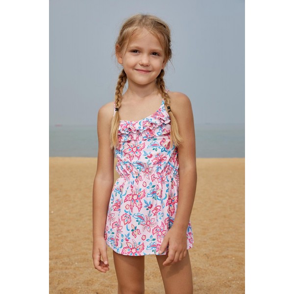 Blue Pink Multi-layer Ruffles Toddler Girls Swim Dress