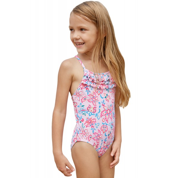 Blue Pink Multi-layer Ruffles Toddler Girls Maillot