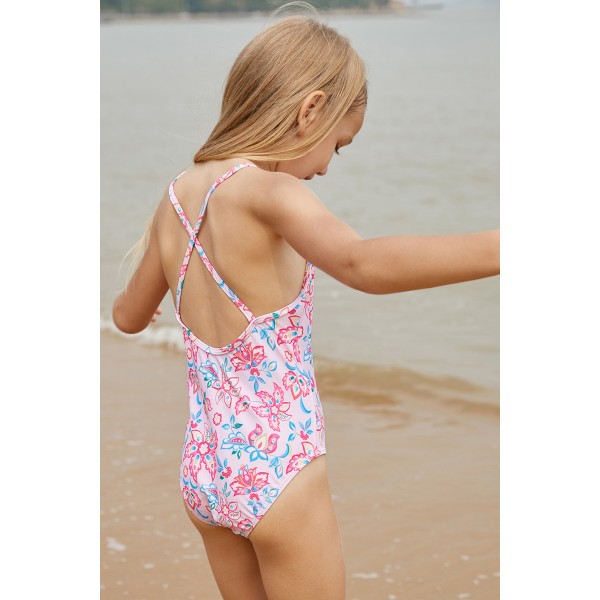 Blue Pink Multi-layer Ruffles Toddler Girls Maillot